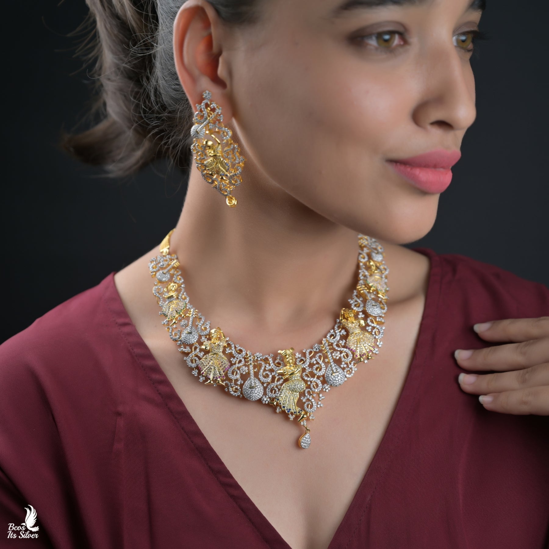 Theia Diamond Look Necklace with Earring - 6634