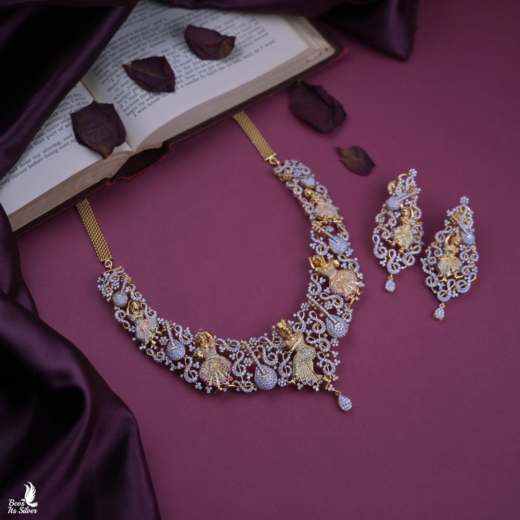 Theia Diamond Look Necklace with Earring - 6634