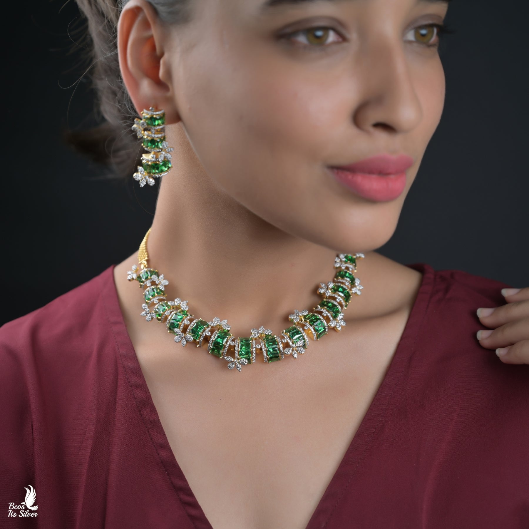 Theia Diamond Look Necklace with Earring - 6649
