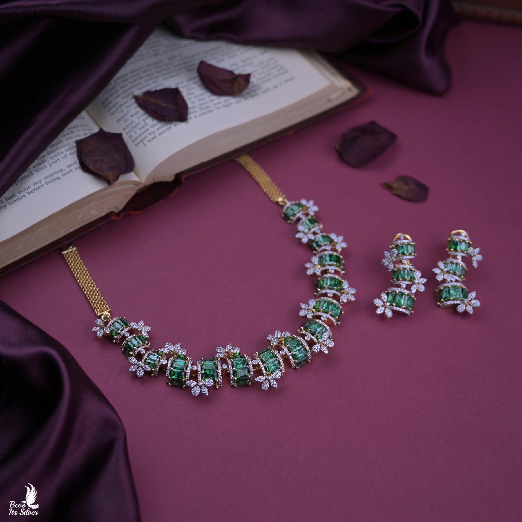 Theia Diamond Look Necklace with Earring - 6649