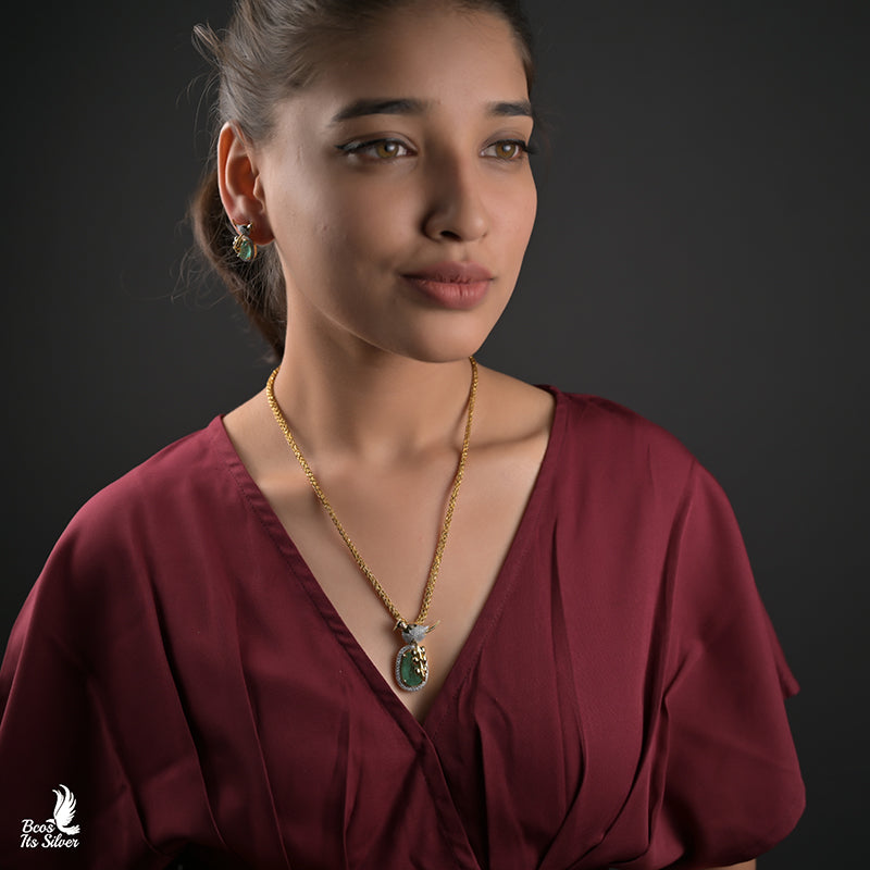 Theia Diamond Look Pendant with Earring -0044 -( MADE TO OREDER )