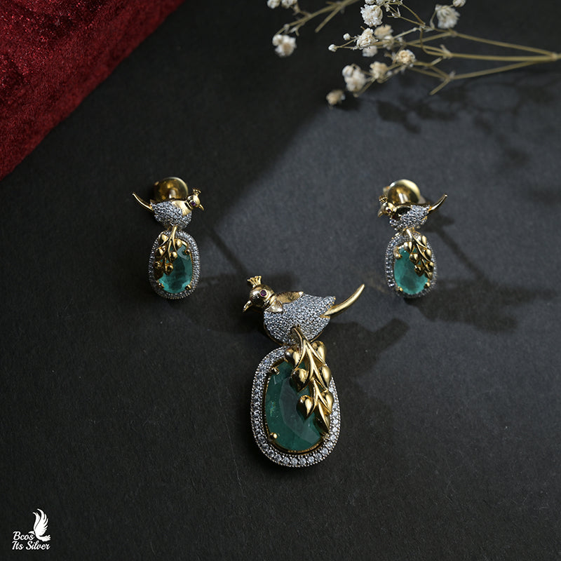 Theia Diamond Look Pendant with Earring -0044 -( MADE TO OREDER )