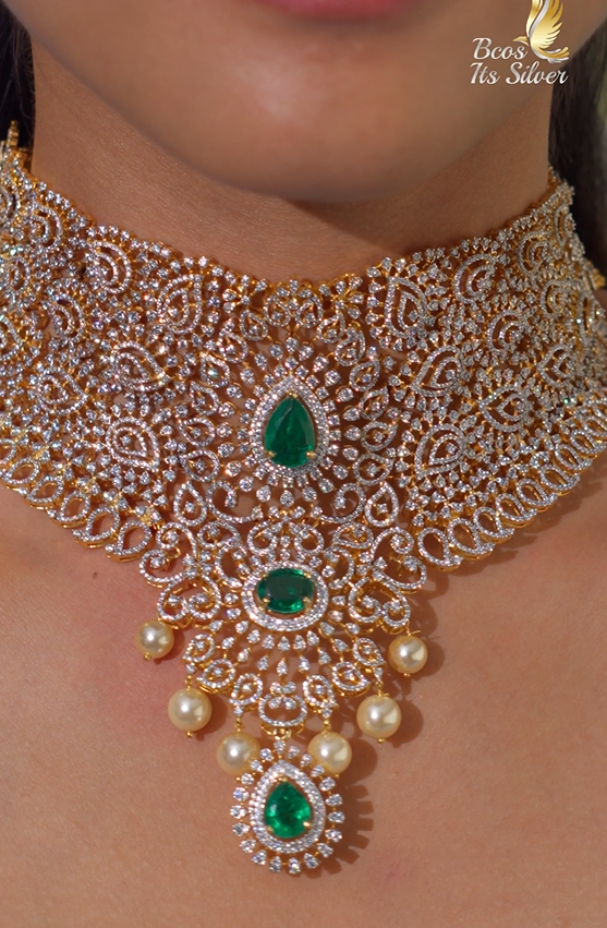 925 Silver Theia Diamond Look choker- 1226