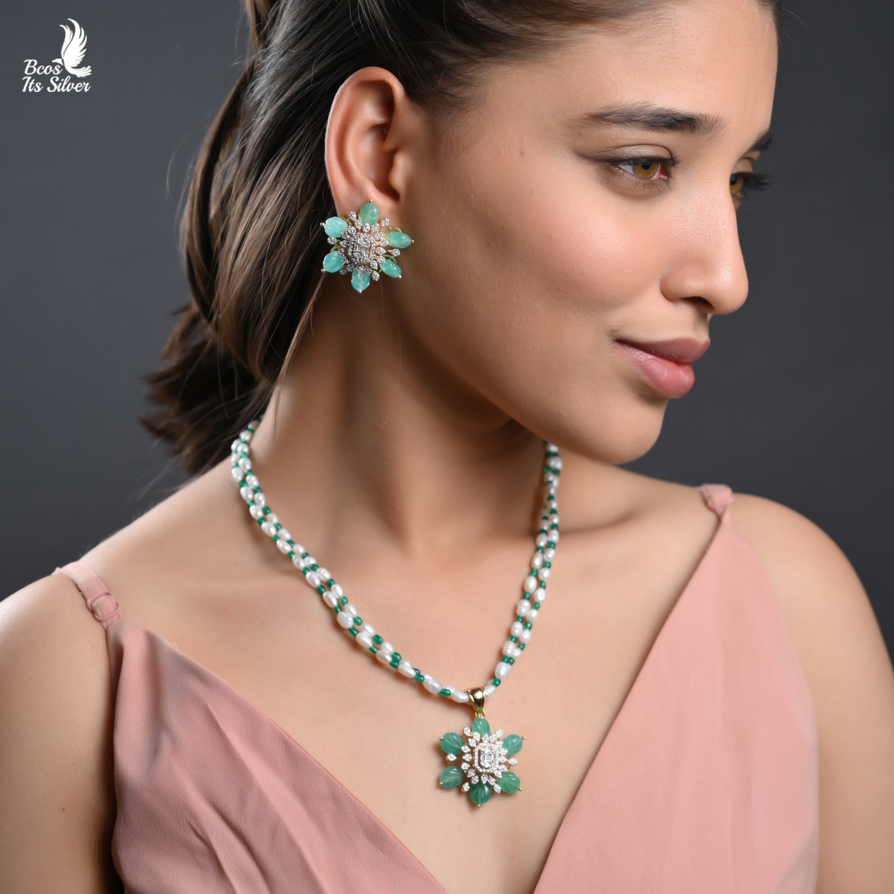 Theia Diamond look Pendent with earring - 5772