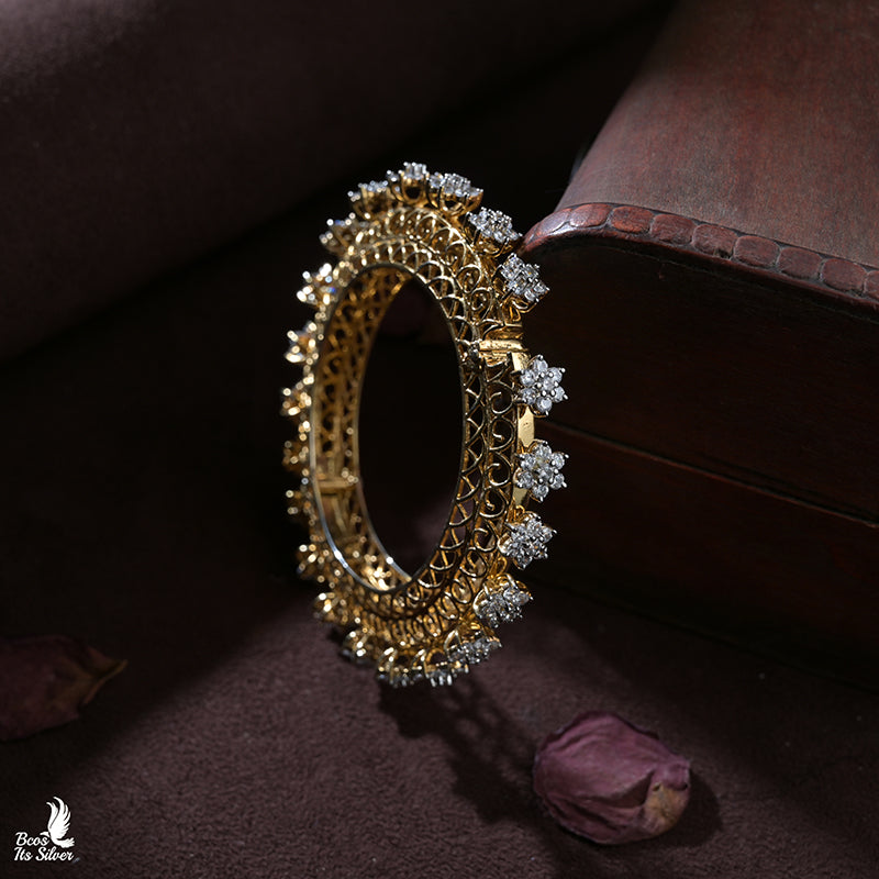 Theia Gold Plated Diamond Look Bangle - 323 -Size - 2.5