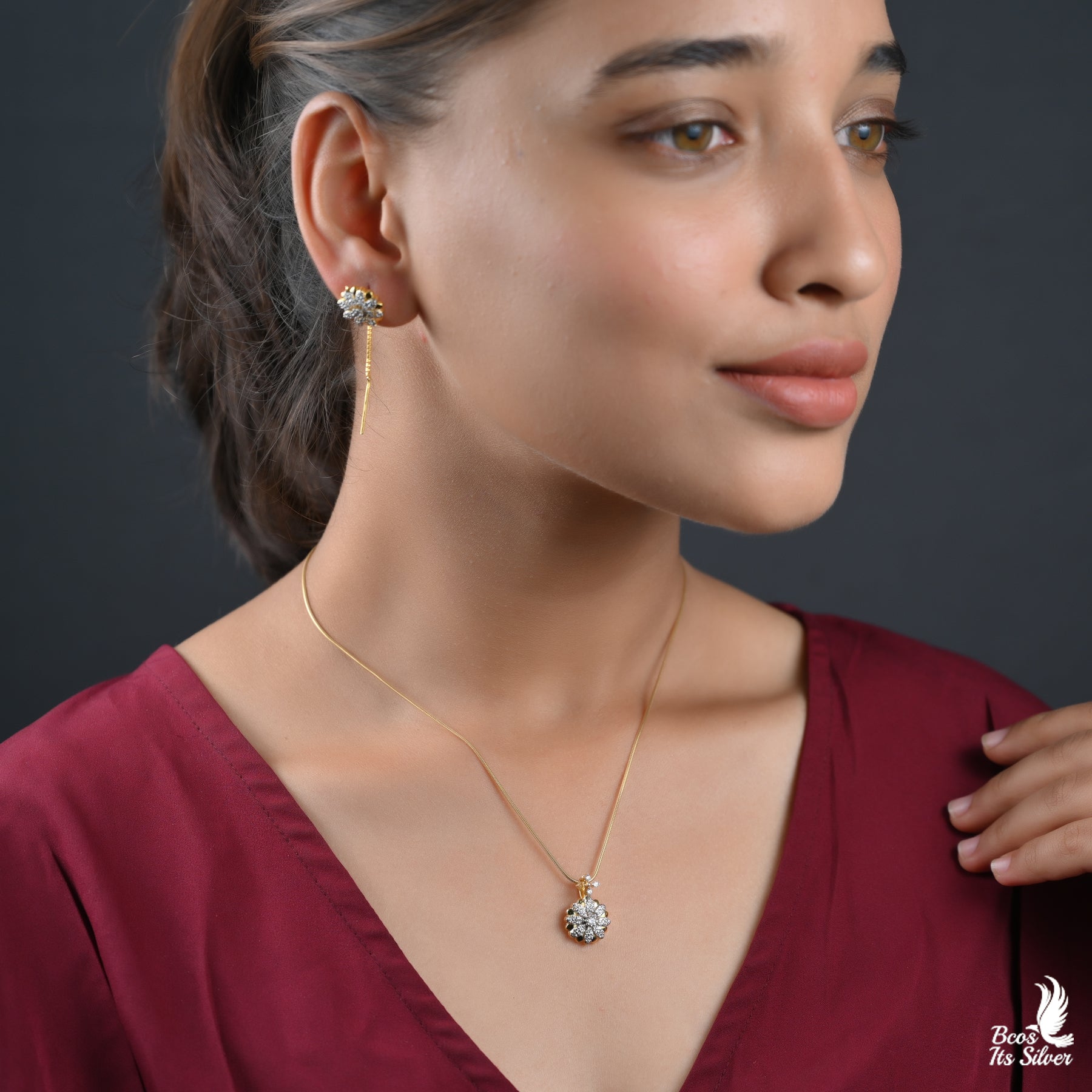 Theia Pendant with Earring - 3034 (sui dhaga)
