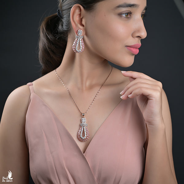 Theia Rose Gold Pendant with Earring - 6708