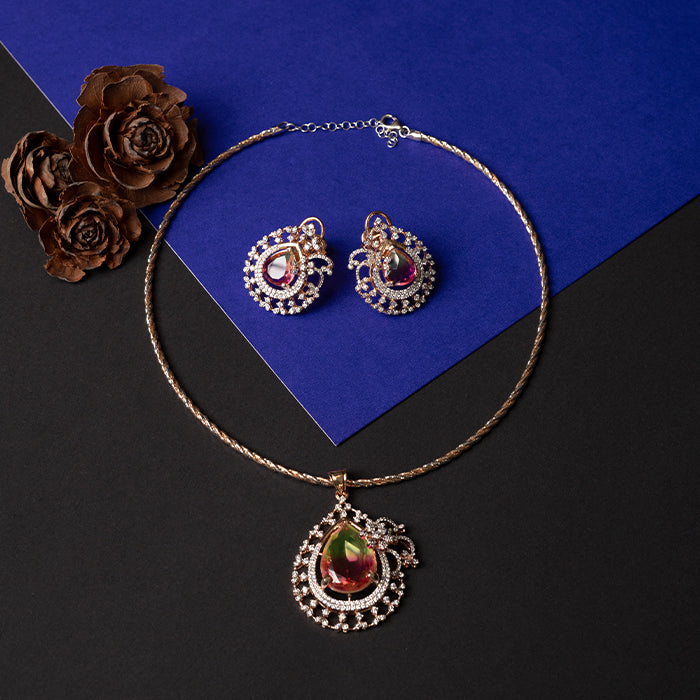 Theia Rose Gold Pendant with Earring - 6712
