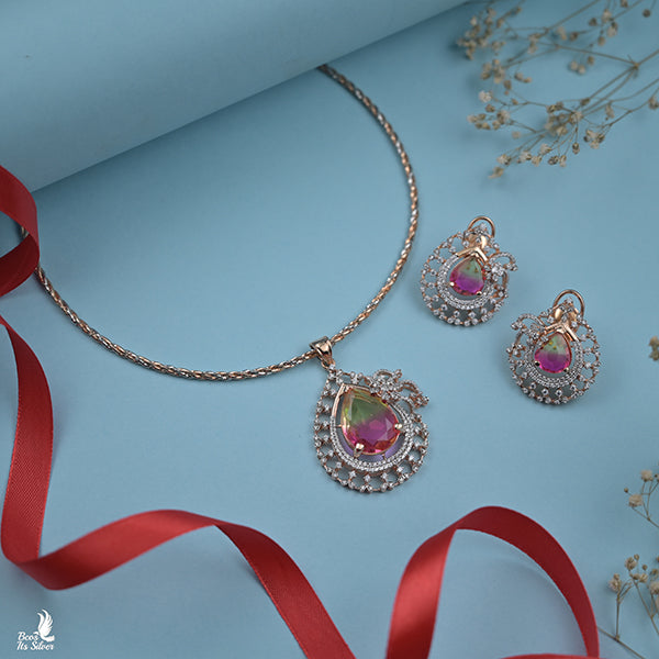 Theia Rose Gold Pendant with Earring - 6712