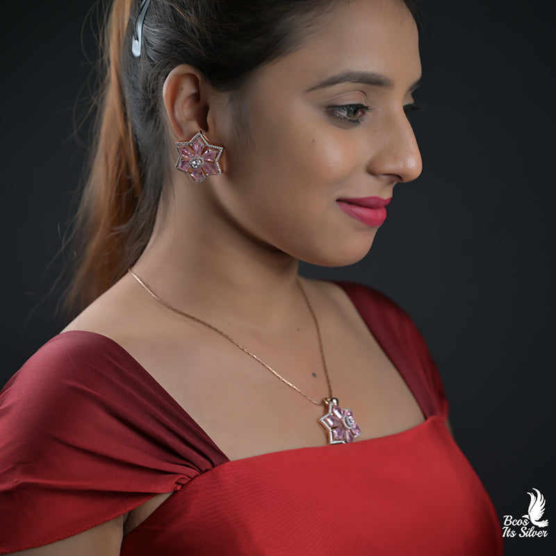 Theia Rose Gold Pendant with Earring - 8319