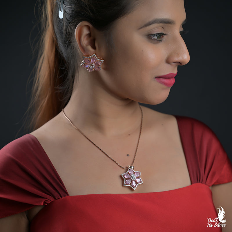 Theia Rose Gold Pendant with Earring - 8319