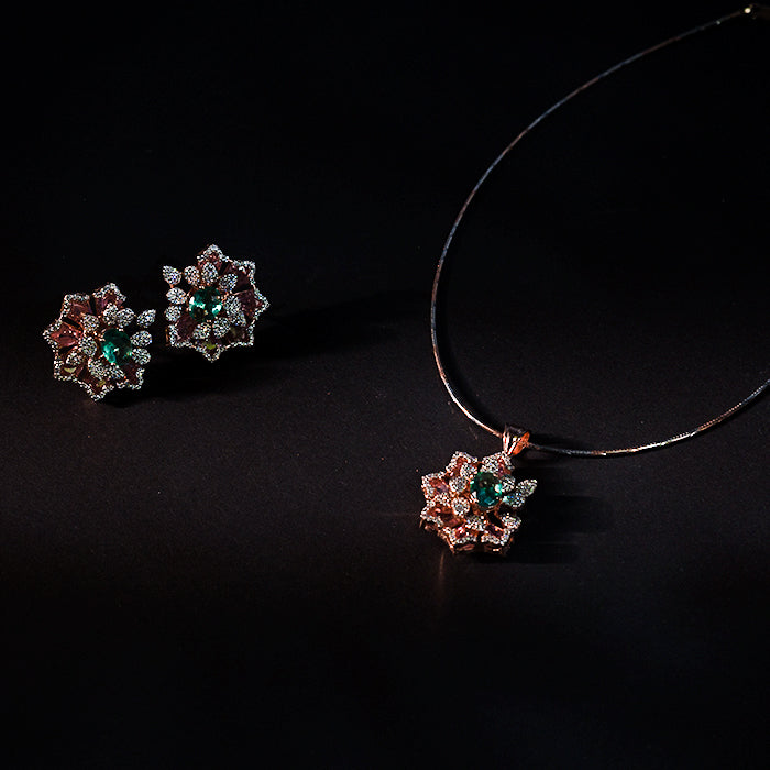 Theia Rose Gold Pendant with Earring - 8318