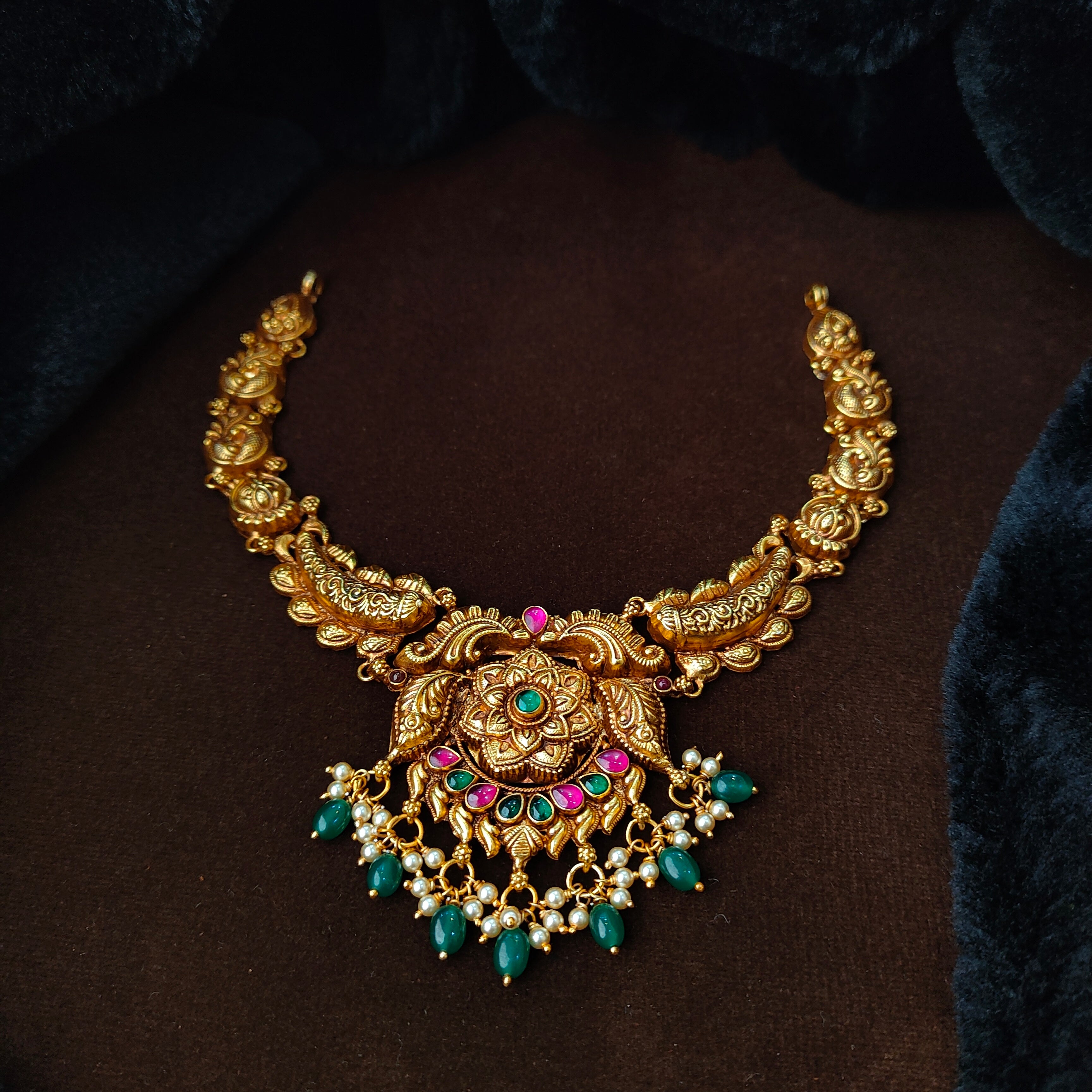 925 Silver Traditional Floral Nakshi Necklace -5635