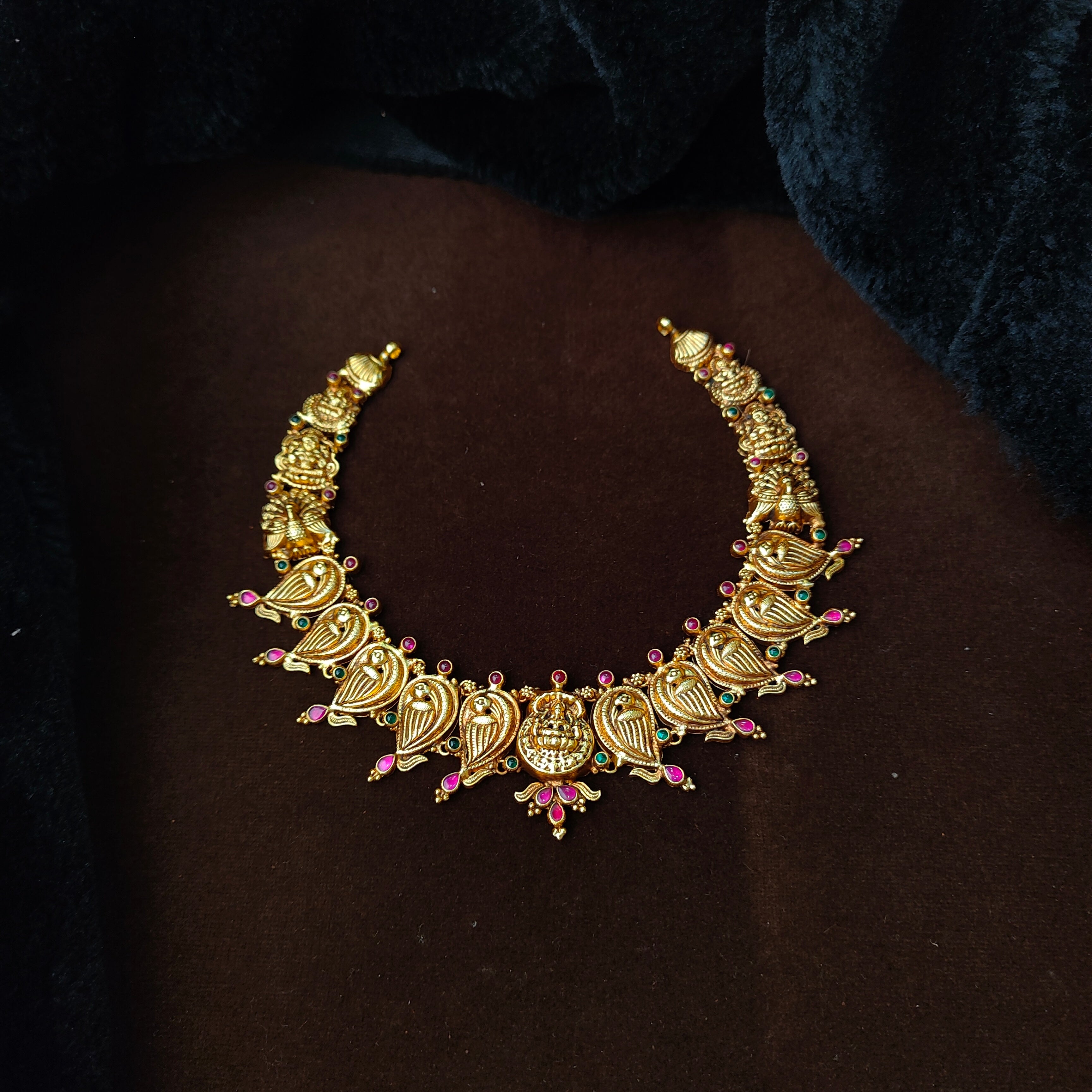 925 Silver Gold Plated Traditional Nakshi Necklace -5604