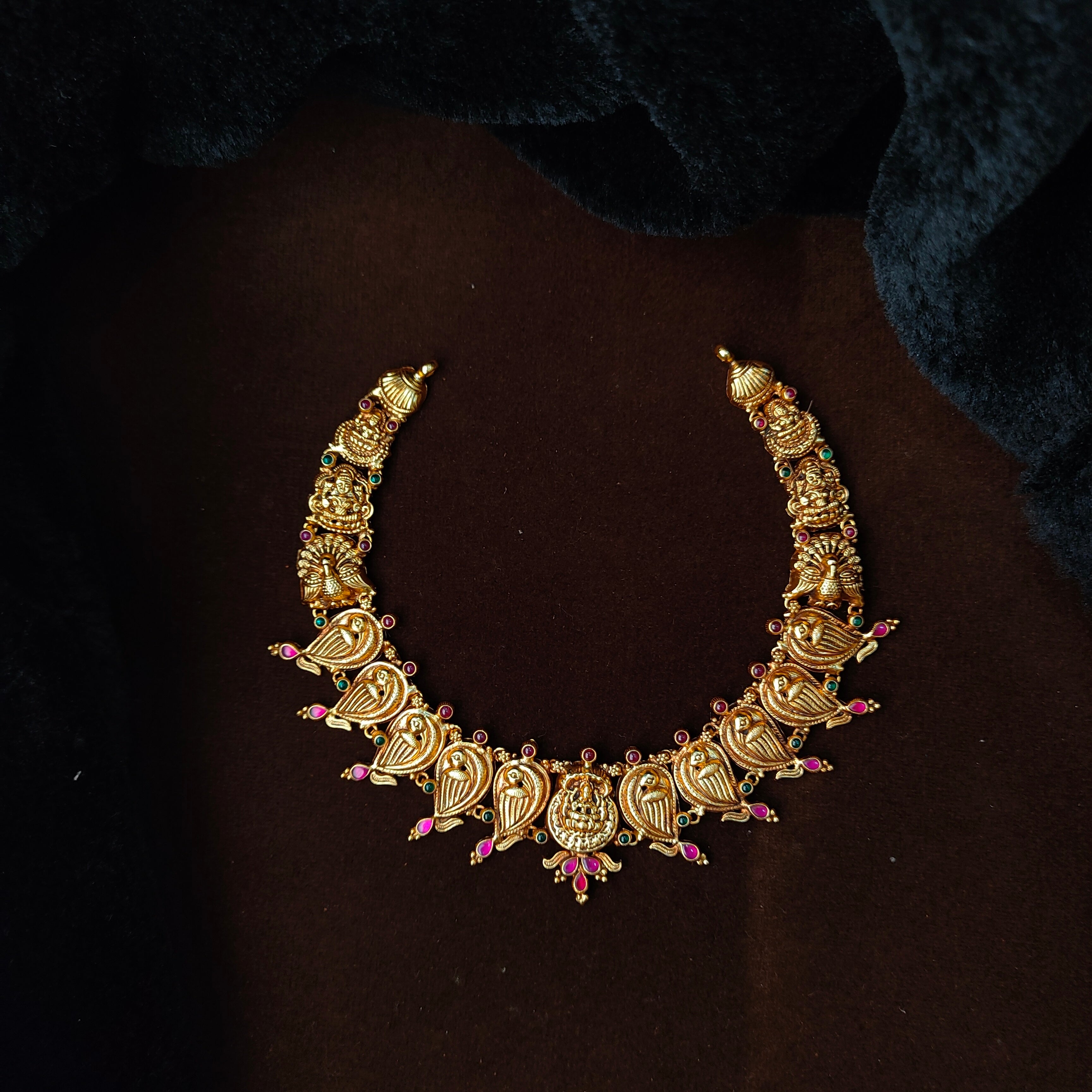 925 Silver Gold Plated Traditional Nakshi Necklace -5604