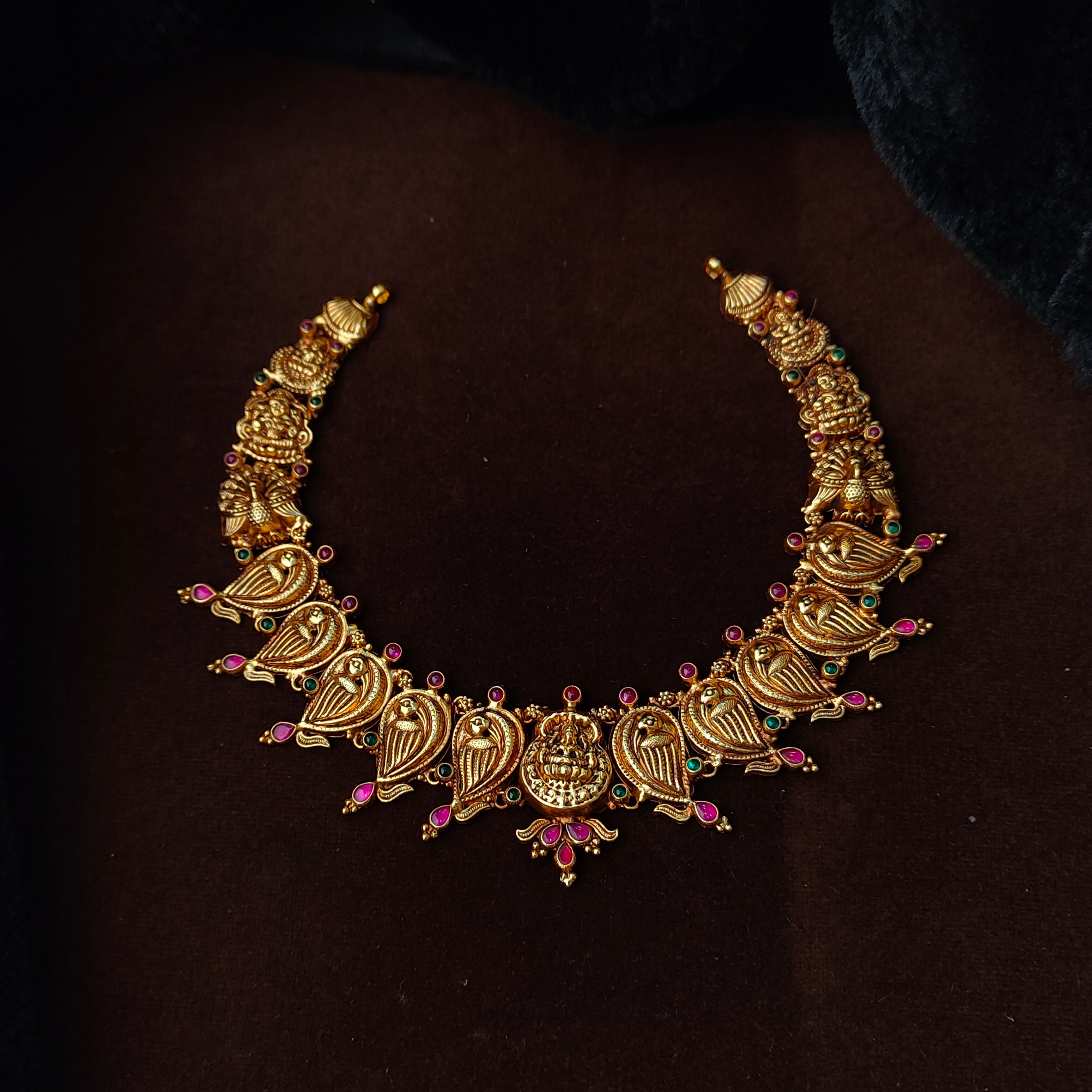 925 Silver Gold Plated Traditional Nakshi Necklace -5604