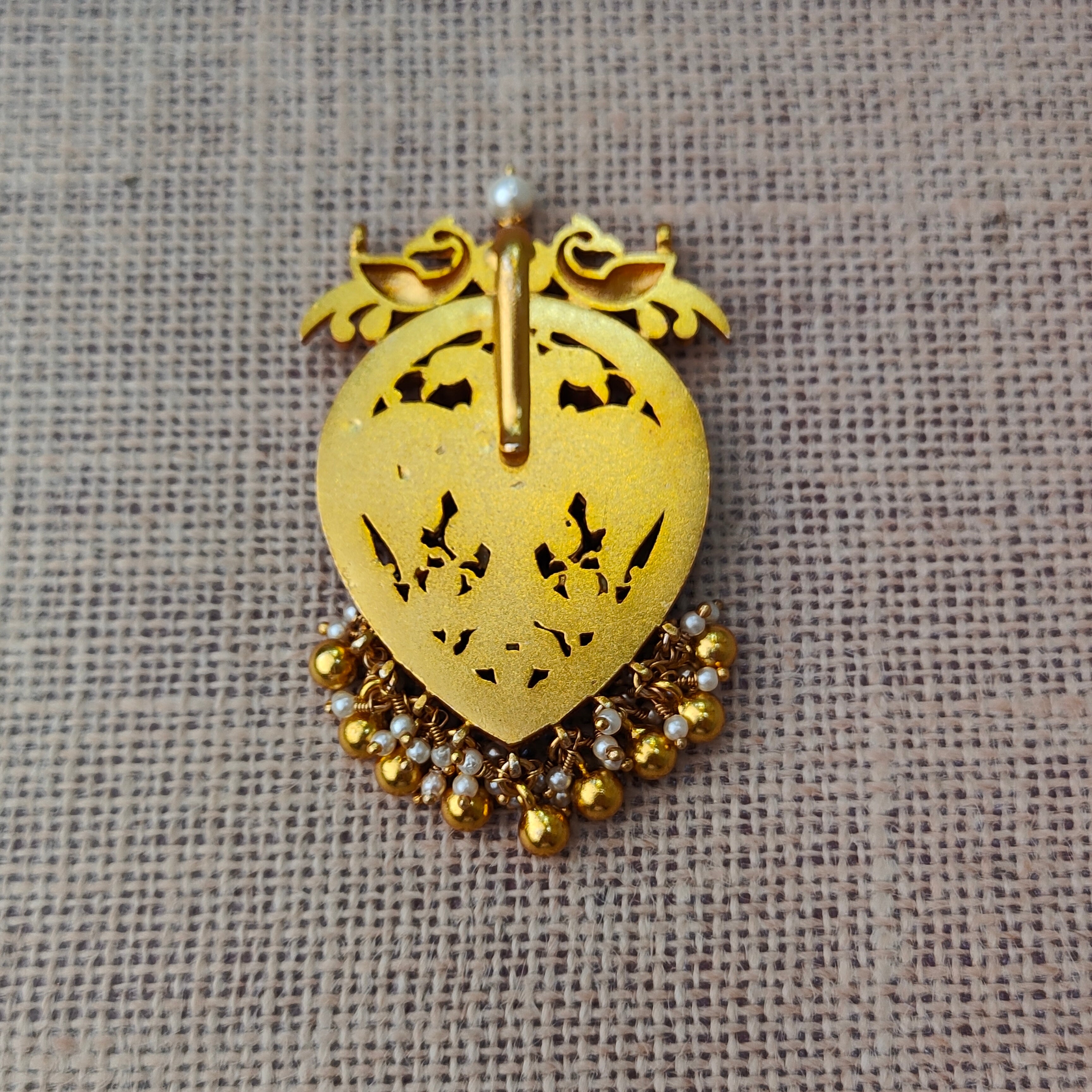 925 Silver Twin Peacock Kundan Pendant- 5588