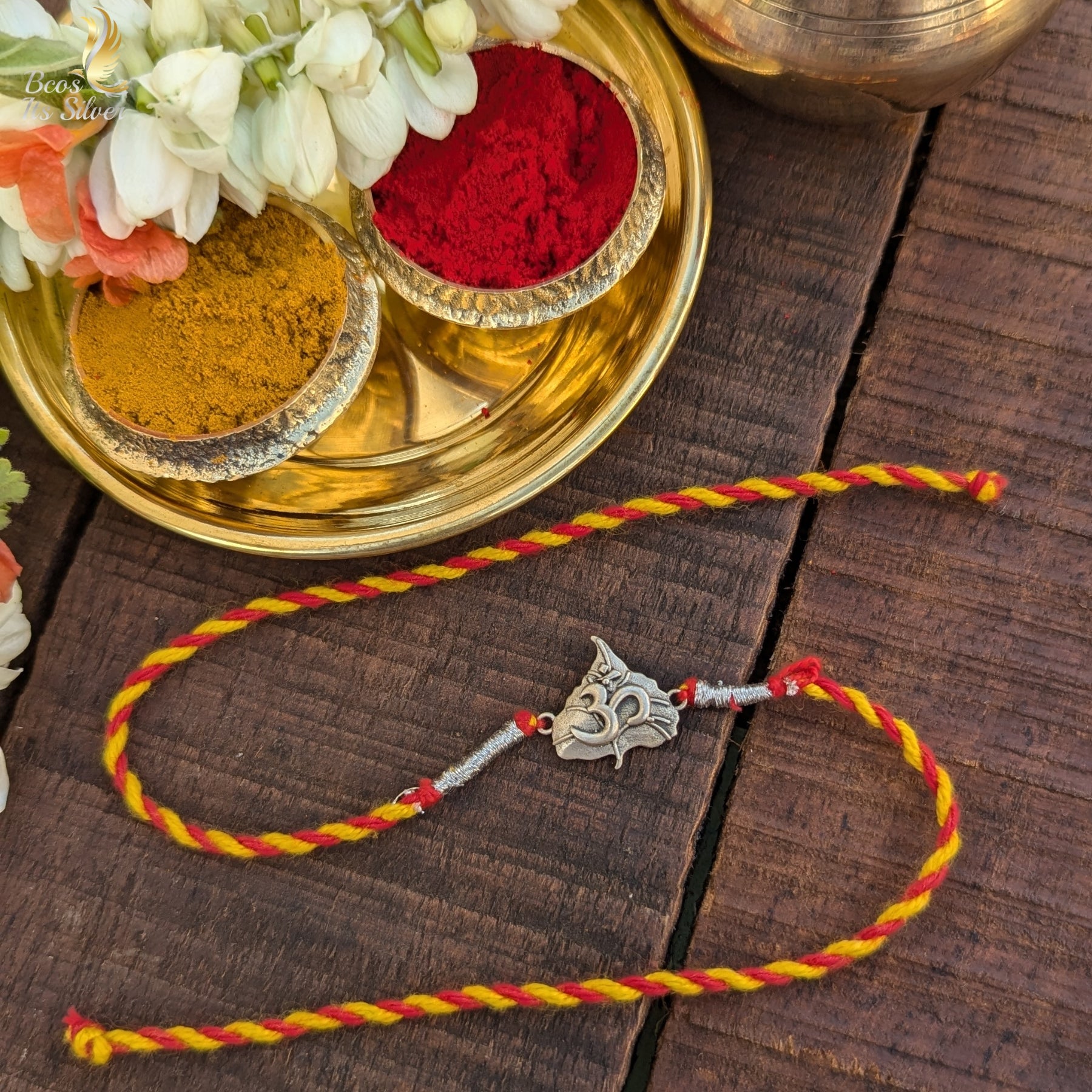 925 Silver Leaf Om Rakhi - 3948