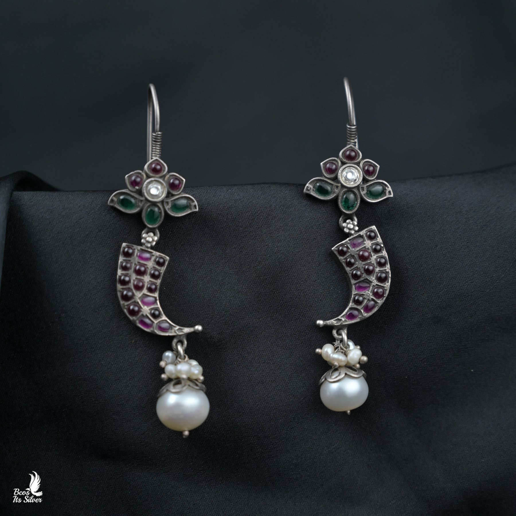 Pure 925 Silver Puliguru Rose flower Earrings - 1303