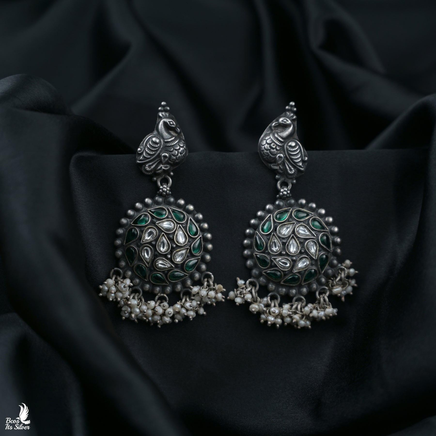 Pure 925 Silver Oxidized Chandbali - 4454