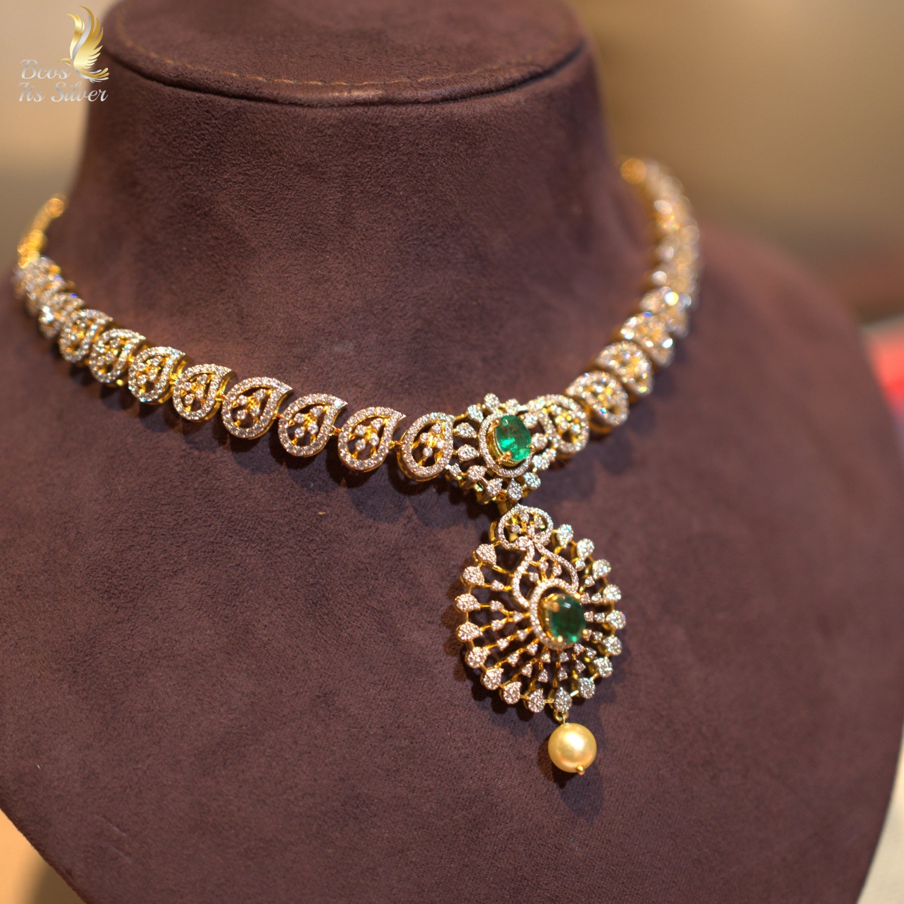 Theia Diamond Look Necklace with Earring - 7043 - ( MADE TO ORDER )