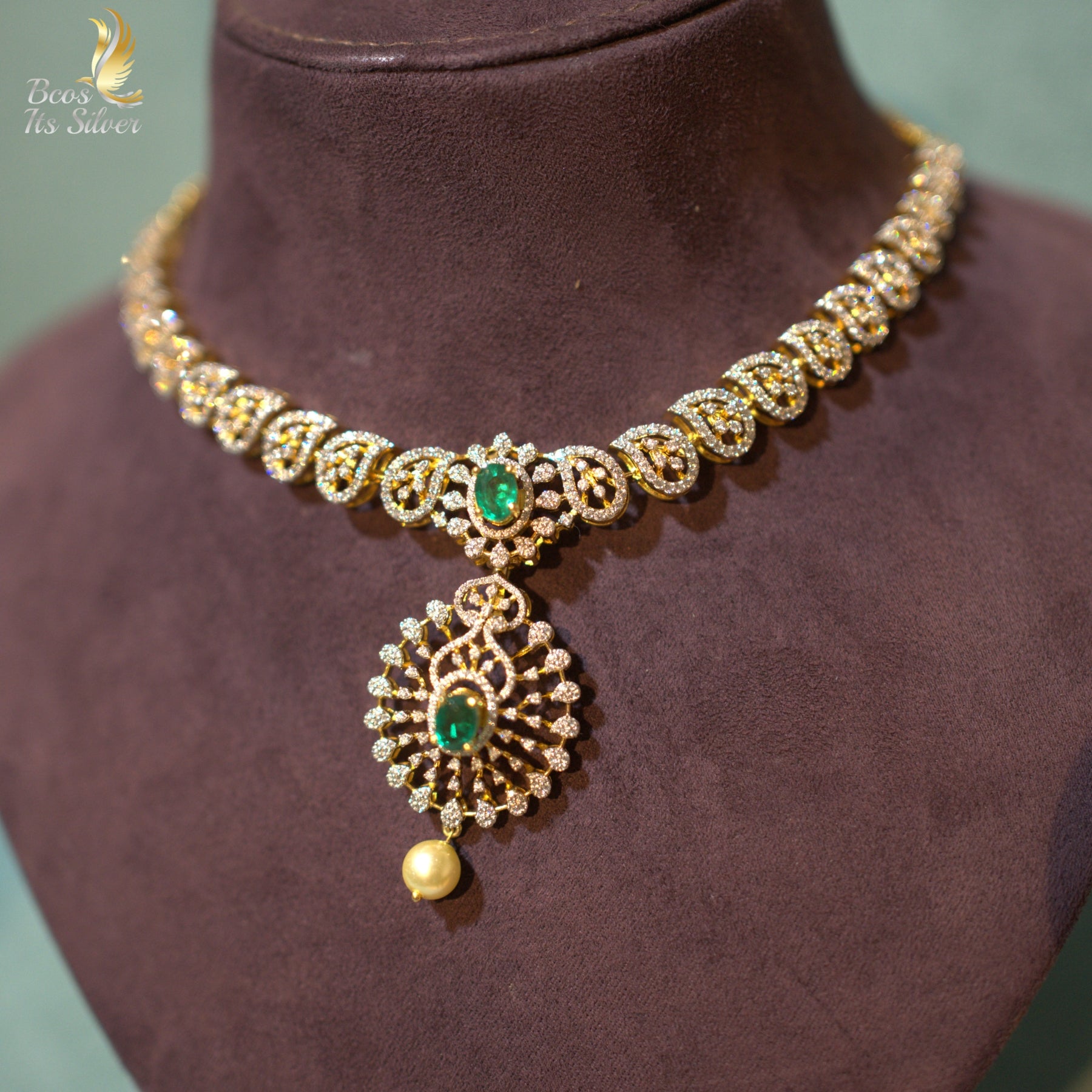 Theia Diamond Look Necklace with Earring - 7043 - ( MADE TO ORDER )