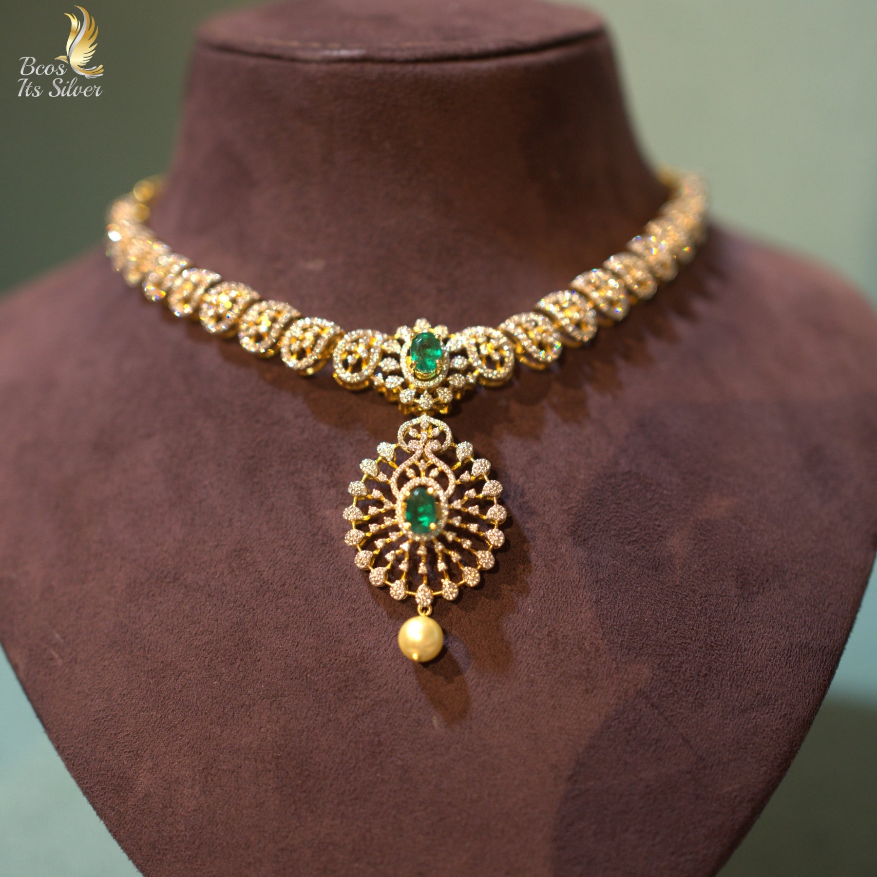 Theia Diamond Look Necklace with Earring - 7043 - ( MADE TO ORDER )