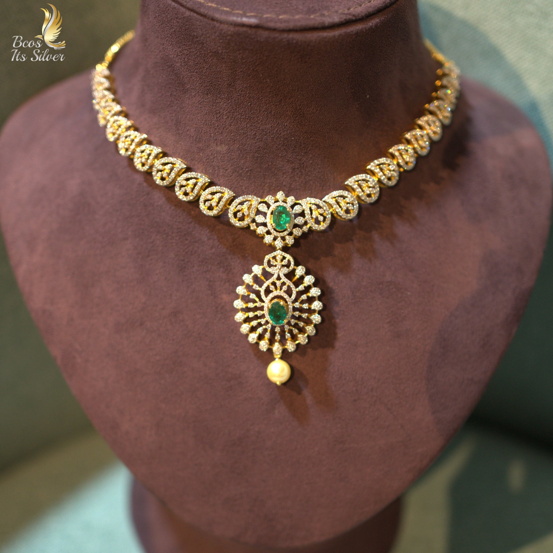 Theia Diamond Look Necklace with Earring - 7043 - ( MADE TO ORDER )