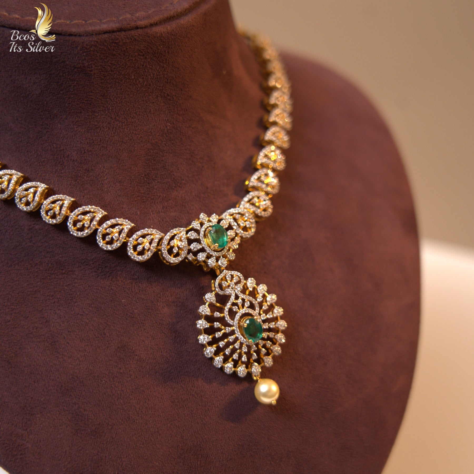 Theia Diamond Look Necklace with Earring - 7043 - ( MADE TO ORDER )