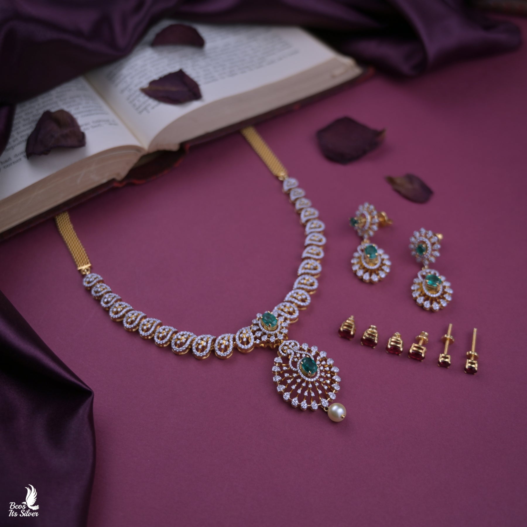 Theia Diamond Look Necklace with Earring - 7043 - ( MADE TO ORDER )