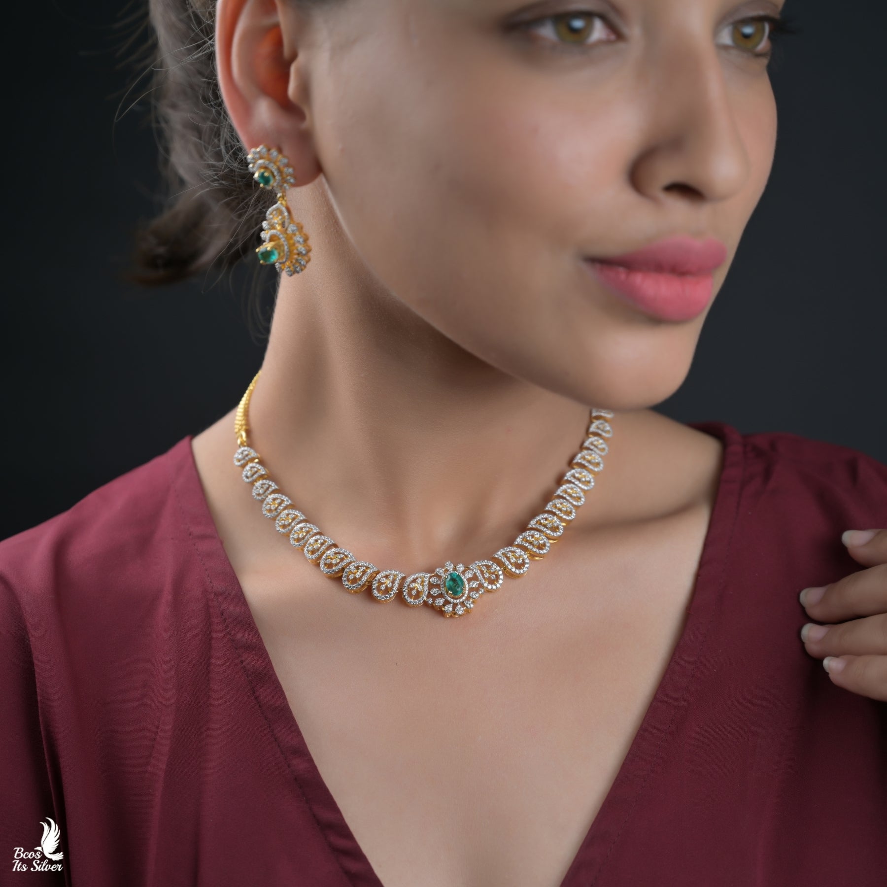 Theia Diamond Look Necklace with Earring - 7043 - ( MADE TO ORDER )