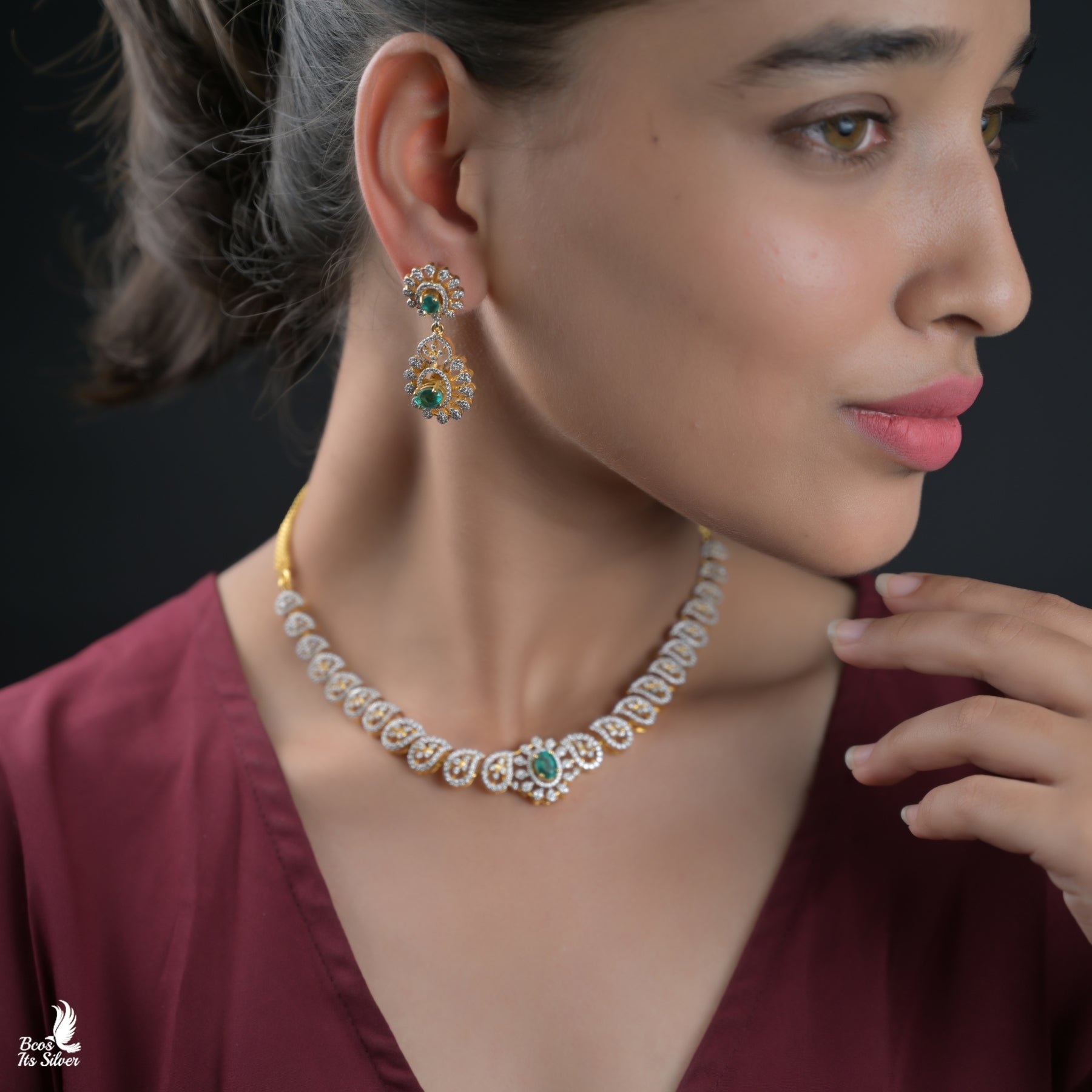 Theia Diamond Look Necklace with Earring - 7043 - ( MADE TO ORDER )