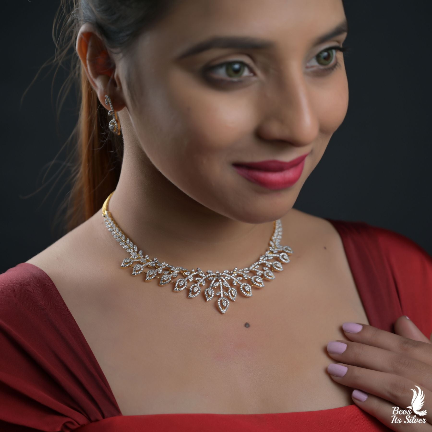 Theia Diamond Look Necklace With Earring - 8316( MADE TO ORDER )