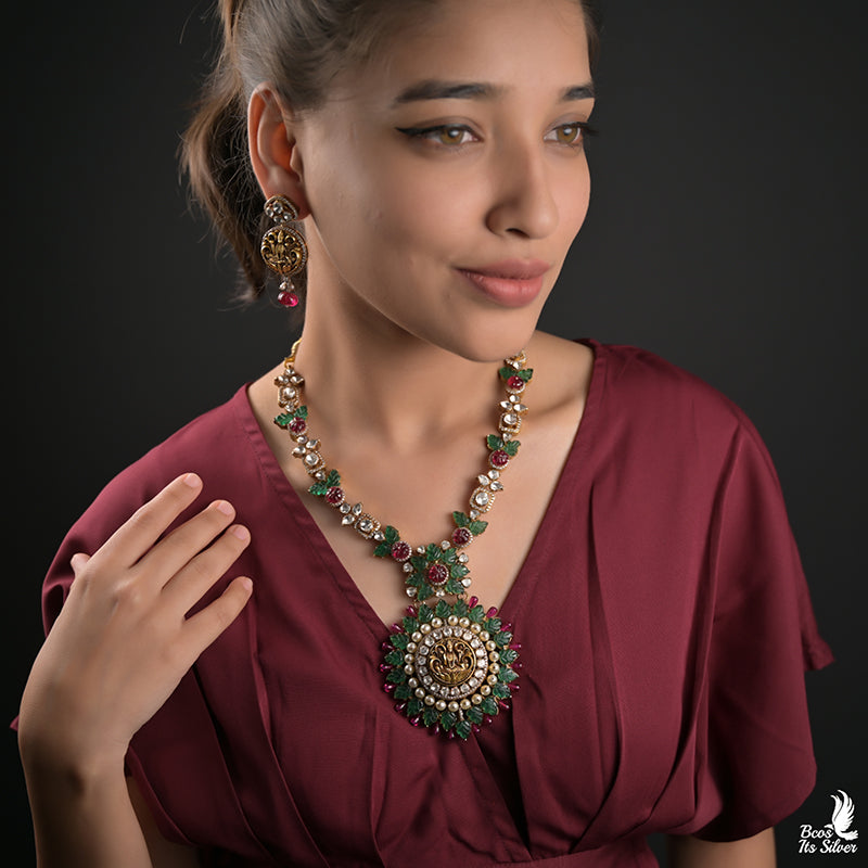 925 Silver Victorian Haram With Earrings - 0013