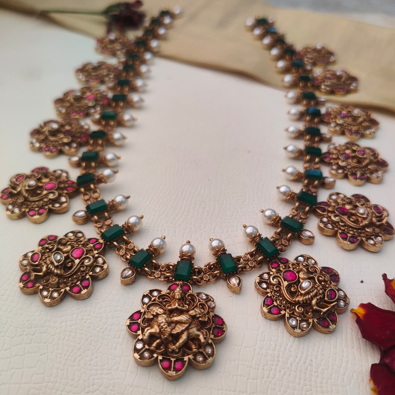 925 Silver Nakshi Kundan Haram - 0401