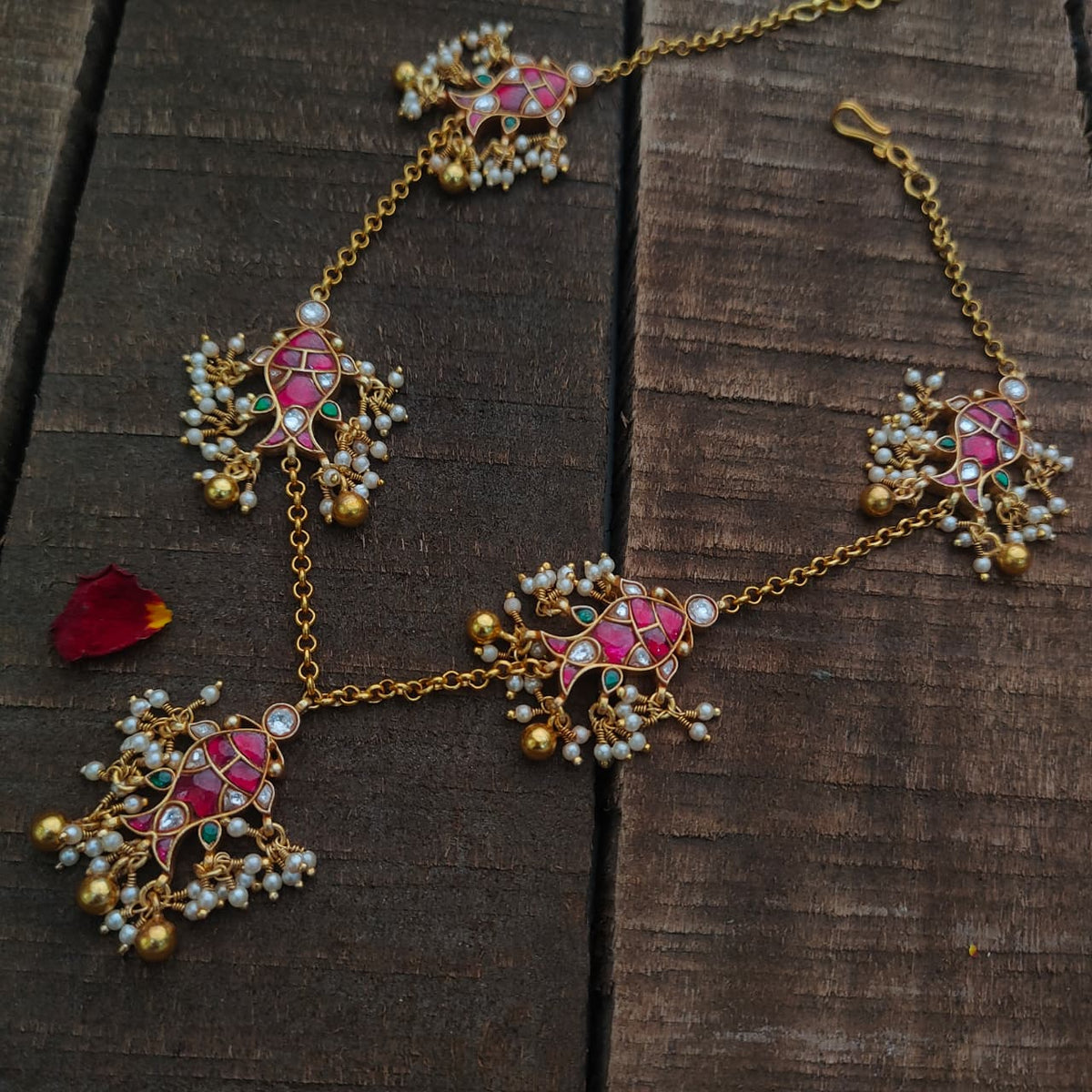 Pure Silver 92.5 Kundan Fish Necklace -0411