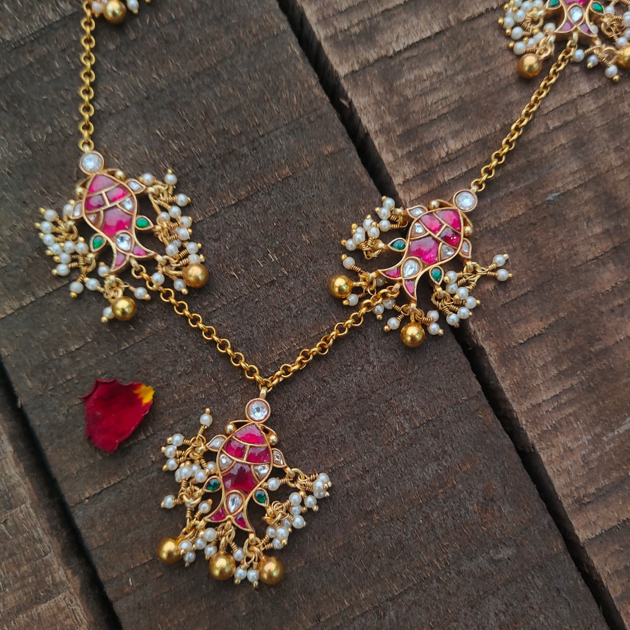 Pure Silver 92.5 Kundan Fish Necklace -0411