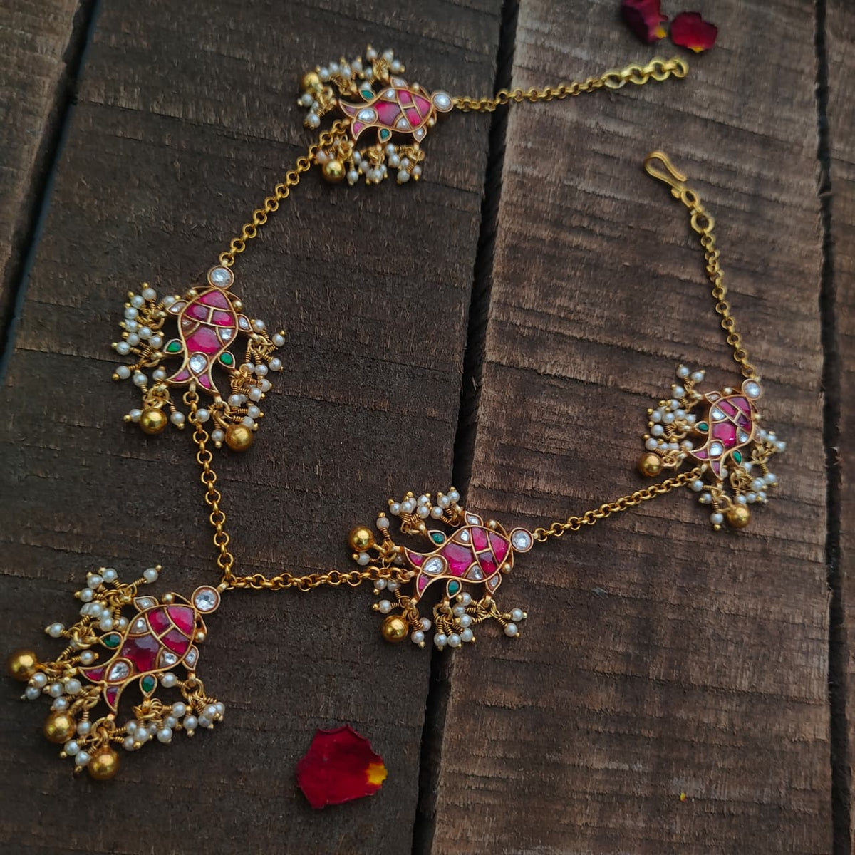 Pure Silver 92.5 Kundan Fish Necklace -0411
