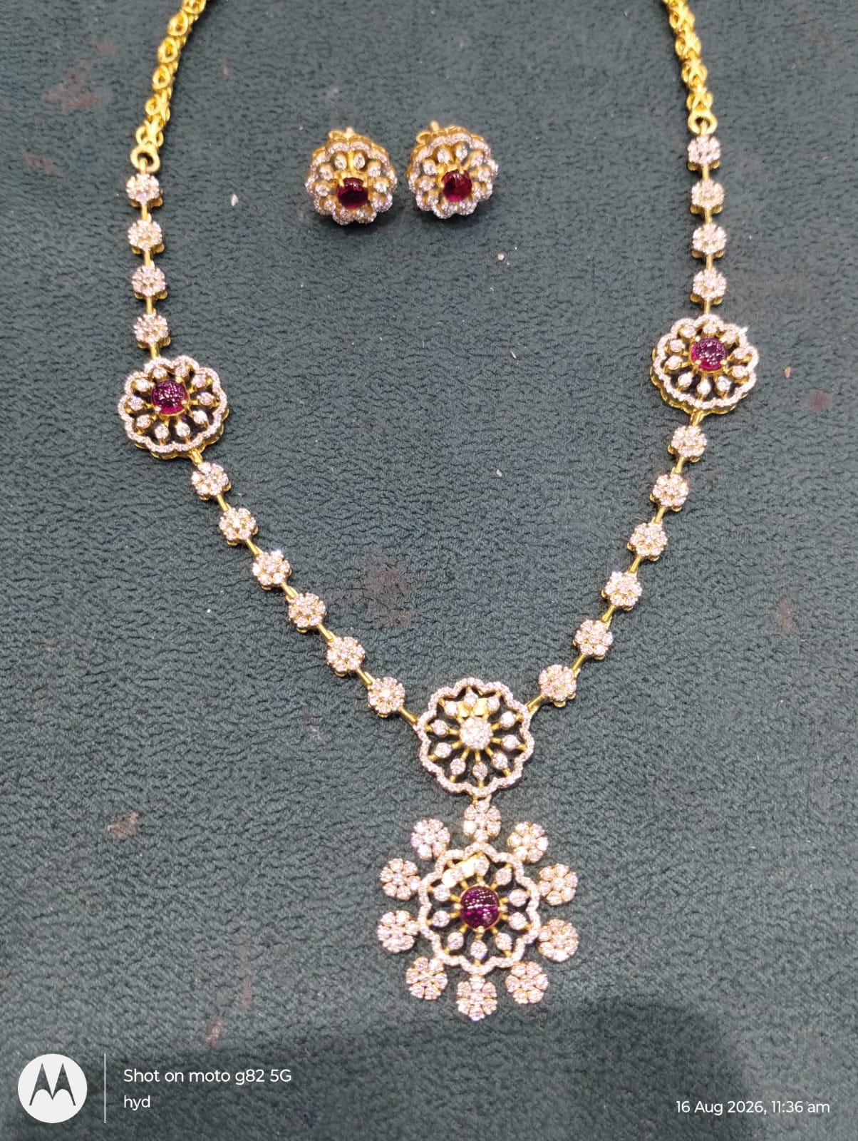 Silver 92.5 Diamond Look Necklace With Earring-2015