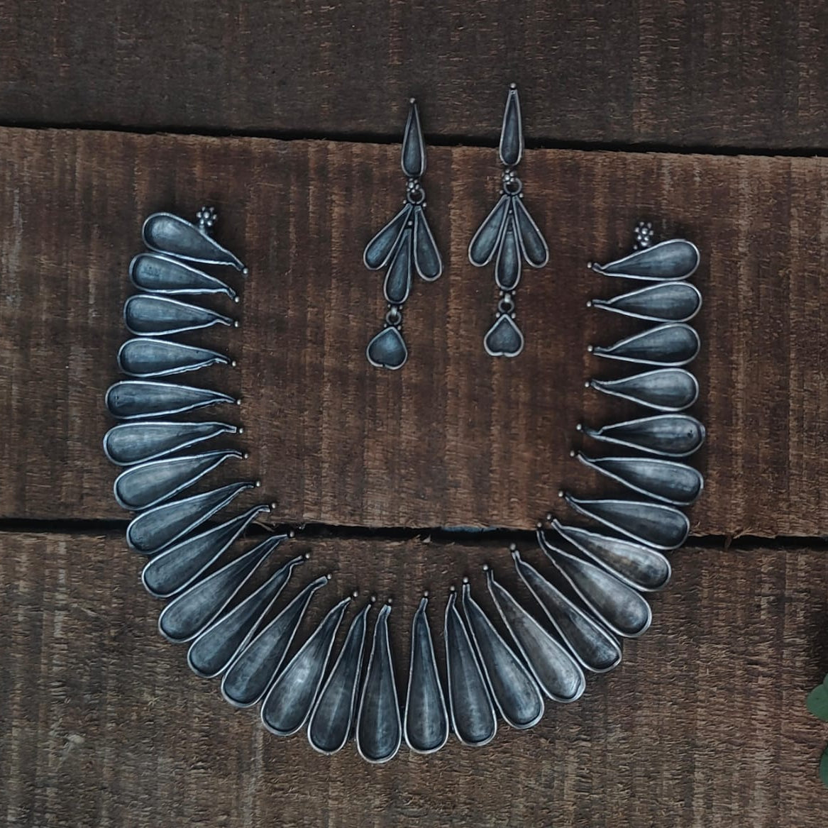 Silver 92.5 Oxidized Necklace With Earrings-0285