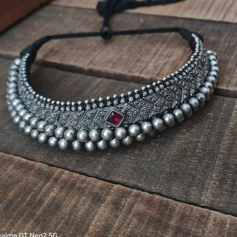 Silver 92.5 Oxidized Necklace -0292