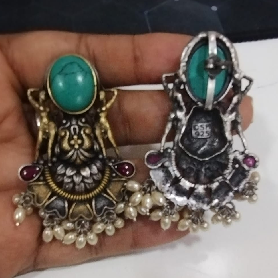 Silver 92.5 Oxidized Dual-Tone Earrings-0263