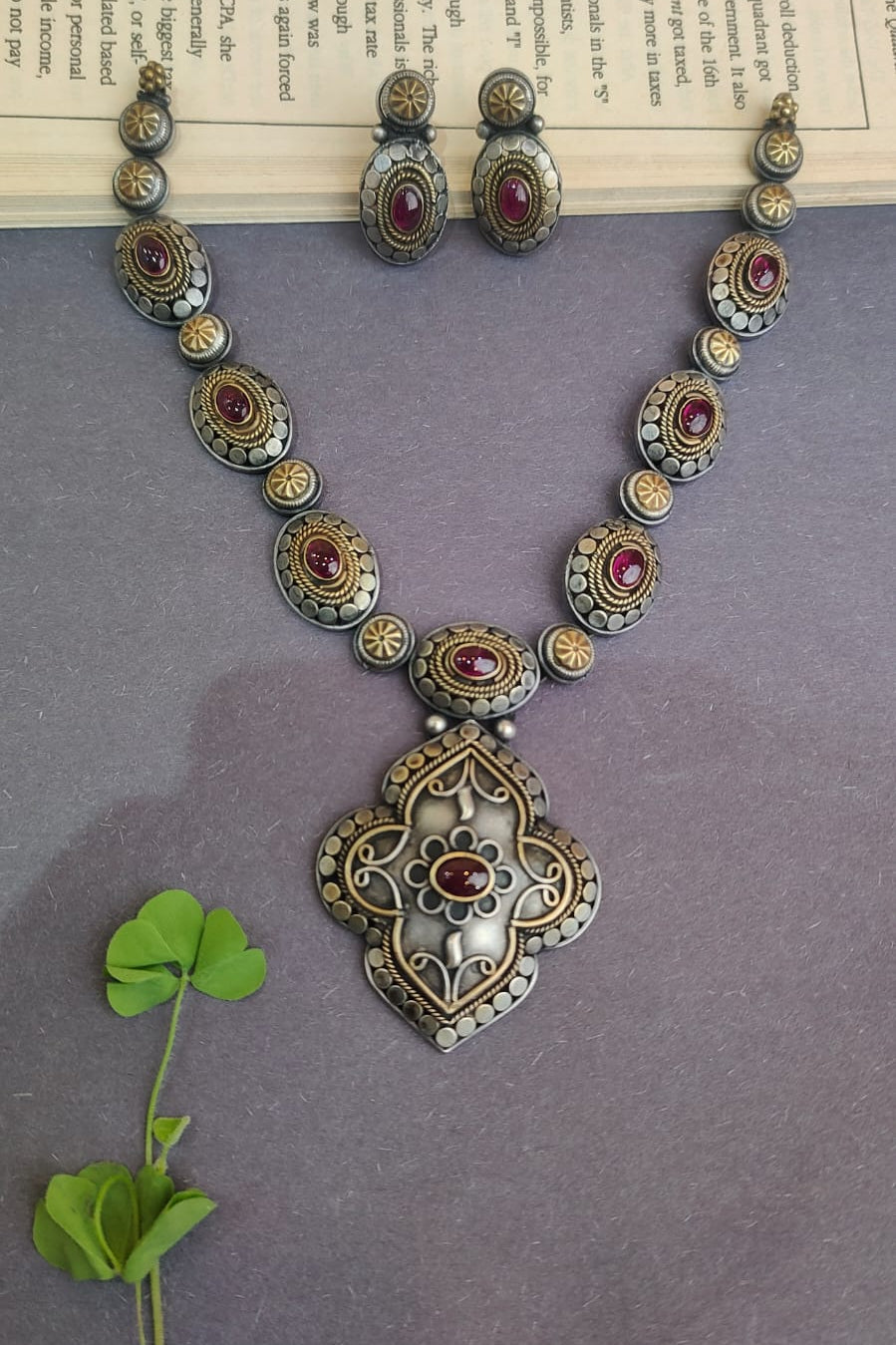 Silver 92.5 Oxidized Necklace With Earrings-0287