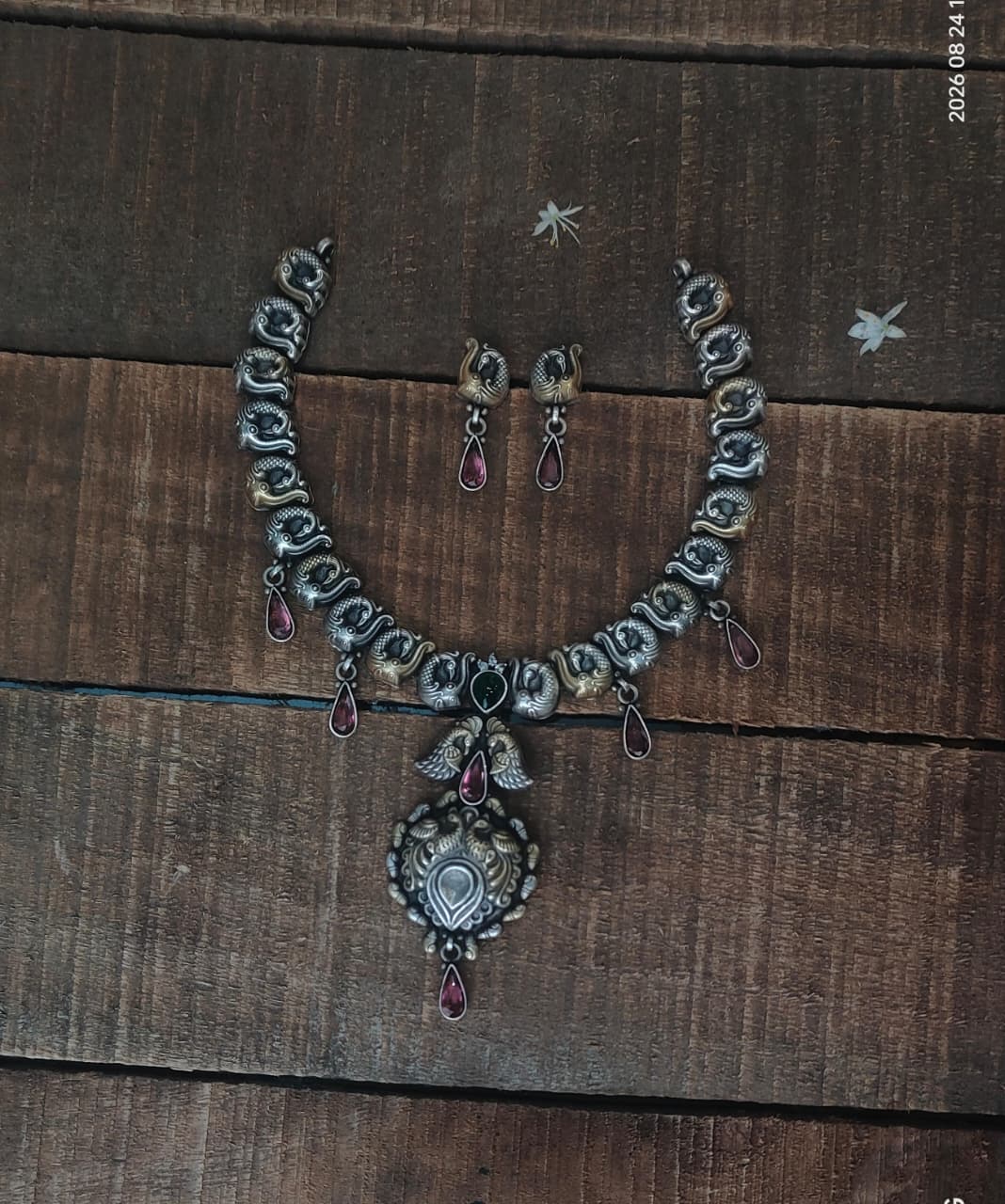 Silver 92.5 Oxidized Necklace With Earrings-0284