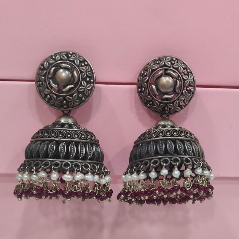 Silver 92.5 Oxidized Jhumka-0288