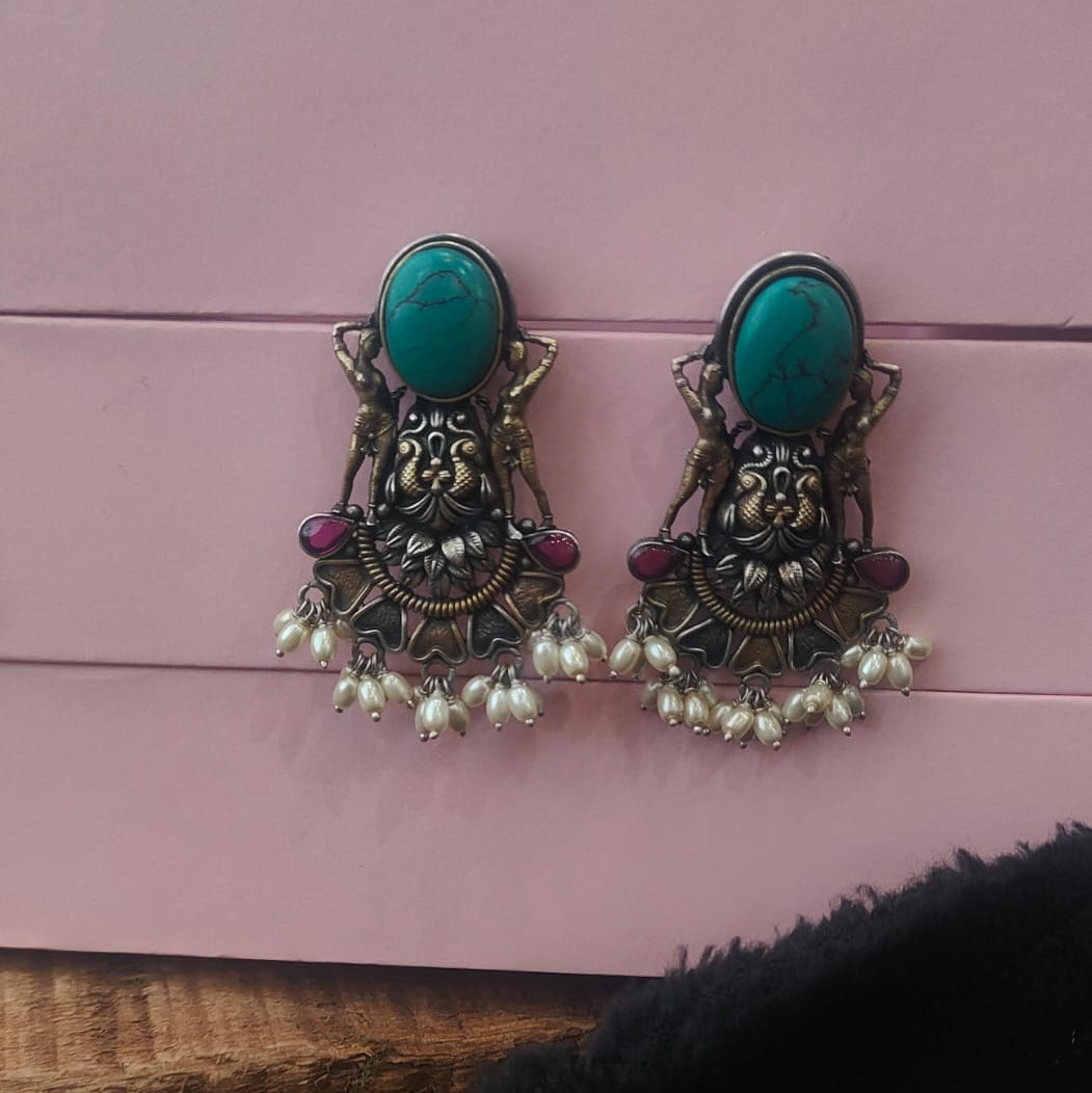 Silver 92.5 Oxidized Dual-Tone Earrings-0263