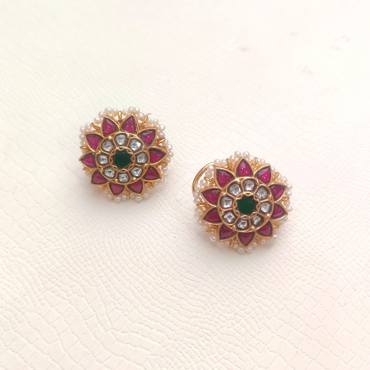 925 Silver Gold Plated Kundan Earstud-2095