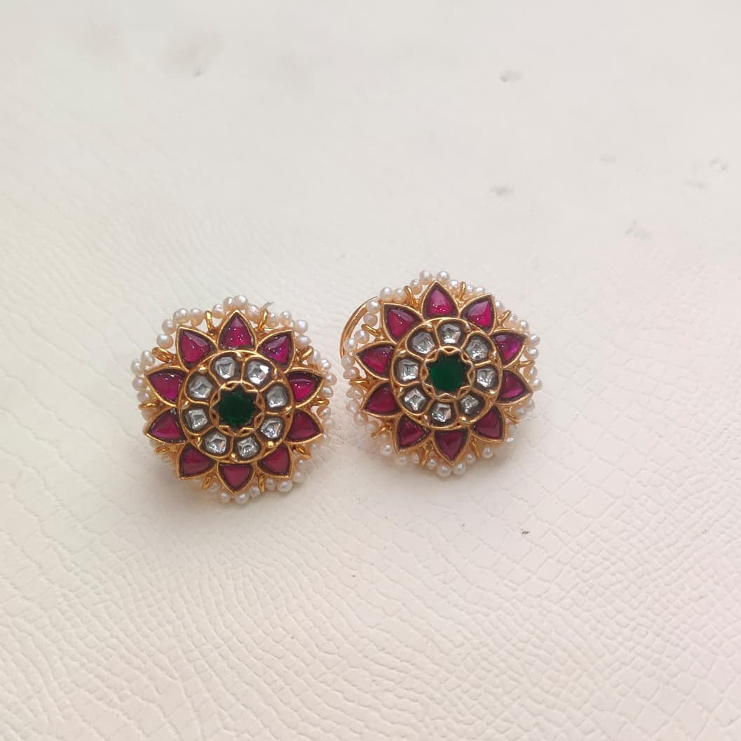 925 Silver Gold Plated Kundan Earstud-2095