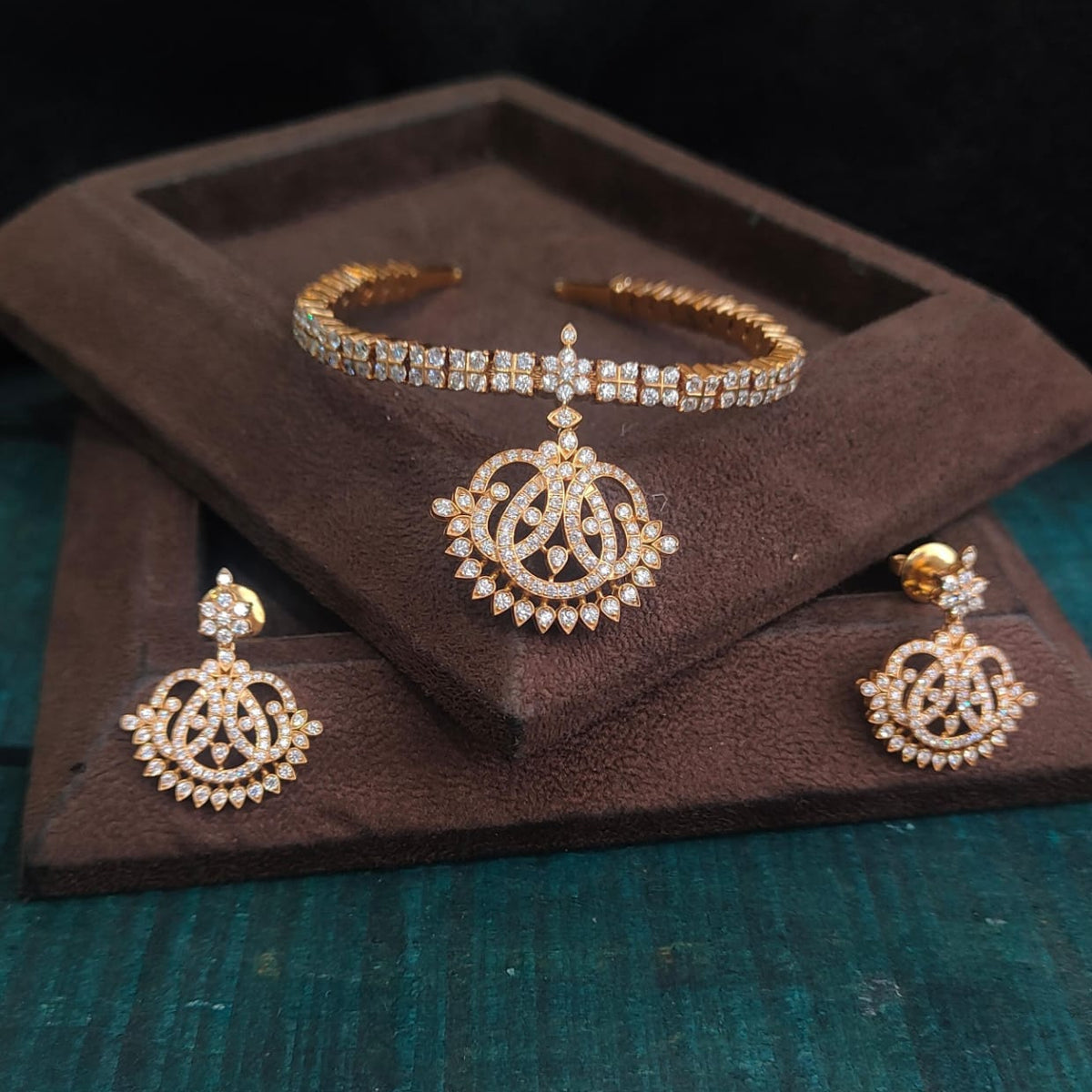 Silver 92.5 Diamond Look Necklace With Earring-2015
