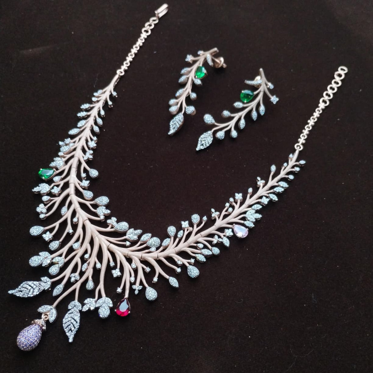 Silver 92.5 Diamond Look Necklace With Earring-2042